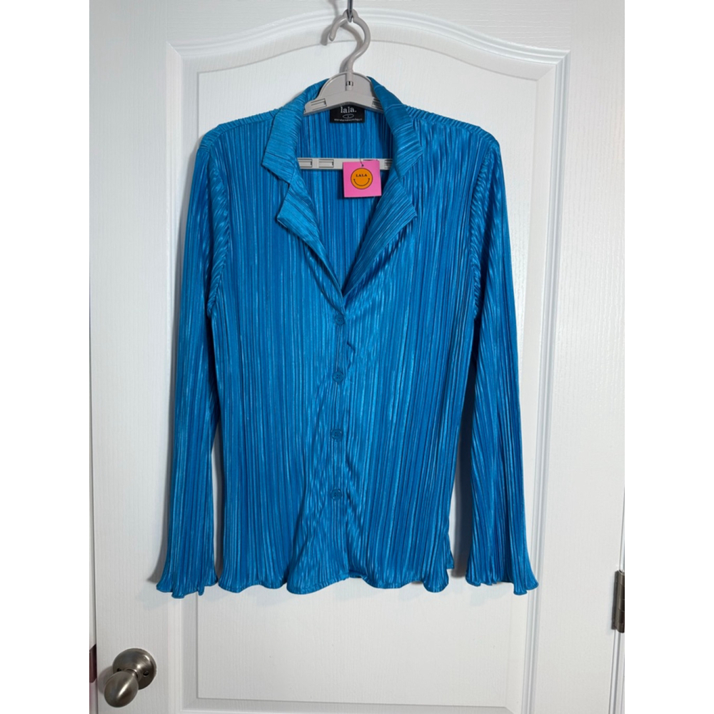 Women's Lala Electric Blue Plissé Button Down Shirt S